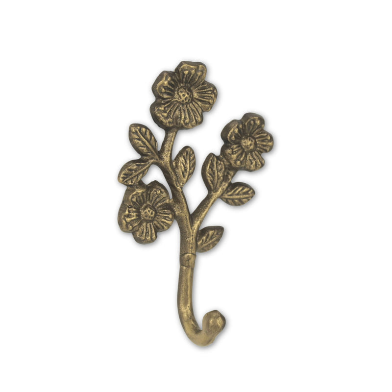 Cast Iron Flower Wall Hook - Antiqued Gold