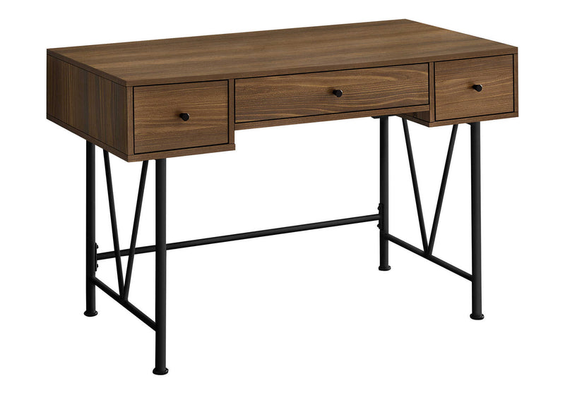 47" Wood And Metal Sled Computer Desk With Three Drawers - Brown And Black