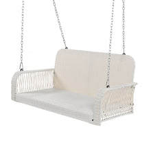 Load image into Gallery viewer, GO PE Wicker Porch Swing, 2-Seater Hanging Bench With Chains, Patio Furniture Swing For Backyard Garden Poolside, White And Gray
