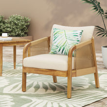 Load image into Gallery viewer, Acacia Wood And Wicker Outdoor Club Chair, Deep Seating With Soft Cushion, Porch Chairs For Garden, Backyard Porch Balcony - Brown / Beige

