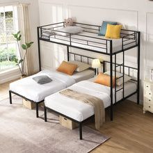 Load image into Gallery viewer, Twin Over Twin Over Twin Triple Bunk Bed With Safety Rails And Storage Shelf - Black
