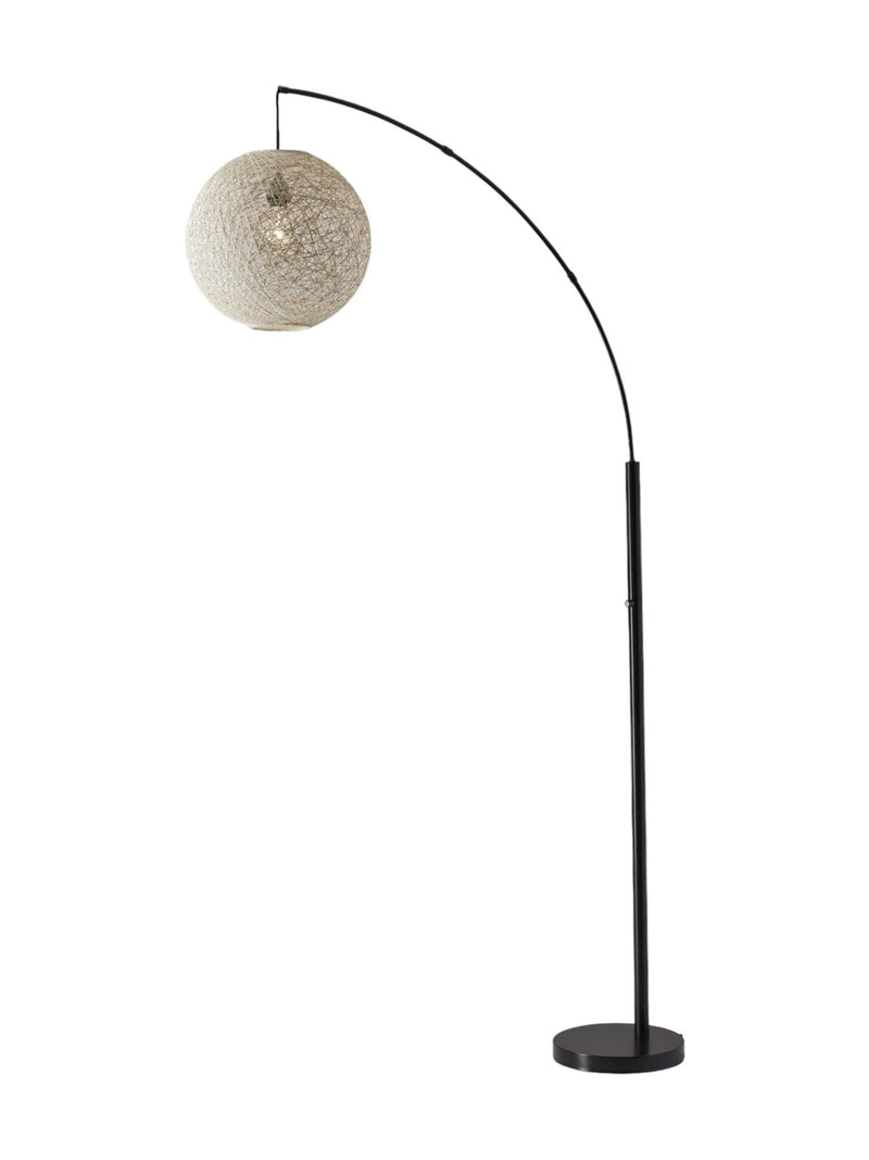 Arched Floor Lamp With Groovy Beige Abstract Wicker Globe Shade - Antiqued Bronze