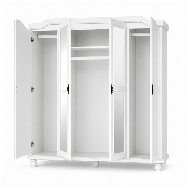 Solid Wood Mirrored Four Door Combo Dresser (764846) - White
