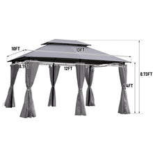 Load image into Gallery viewer, 13 0 Ft Outdoor Patio Gazebo Canopy Tent With Ventilated Double Roof And Side Wall (Detachable Curtain Included On All Sides) Suitable For Lawn Garden Backyard And Deck - Gray
