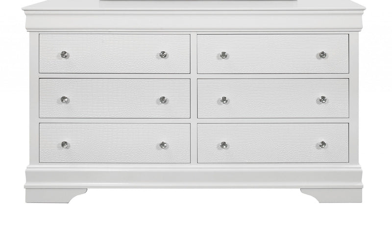 Solid Wood Six Drawer Double Dresser - Metallic White