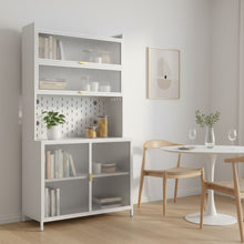 Load image into Gallery viewer, 73" Stainless Steel Textured Door Dining Hutch With Two Doors - White
