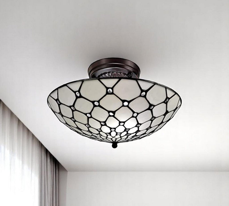 Unique Statement Two Light Glass Dimmable Chandelier With Shades - White / Black