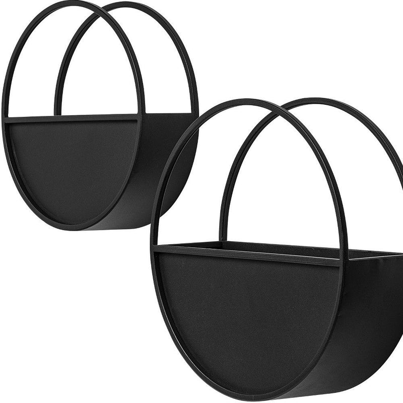 Round Hanging Planters (Set of 2) - Black