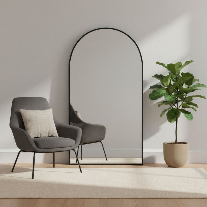 71" Metal Arch Freestanding Framed Full Length Mirror - Black