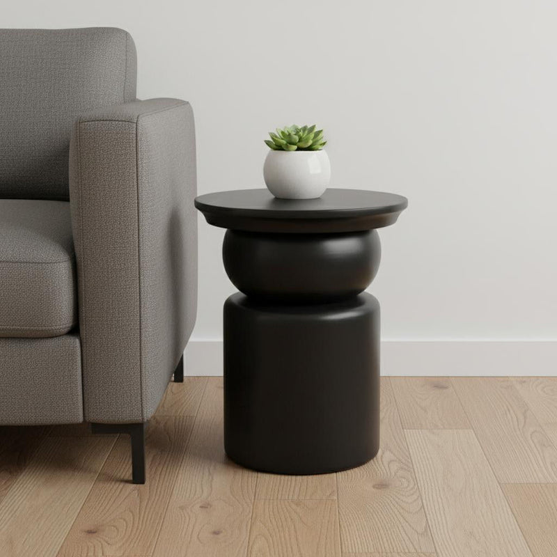 20" Solid Wood Round Drum End Table - Black