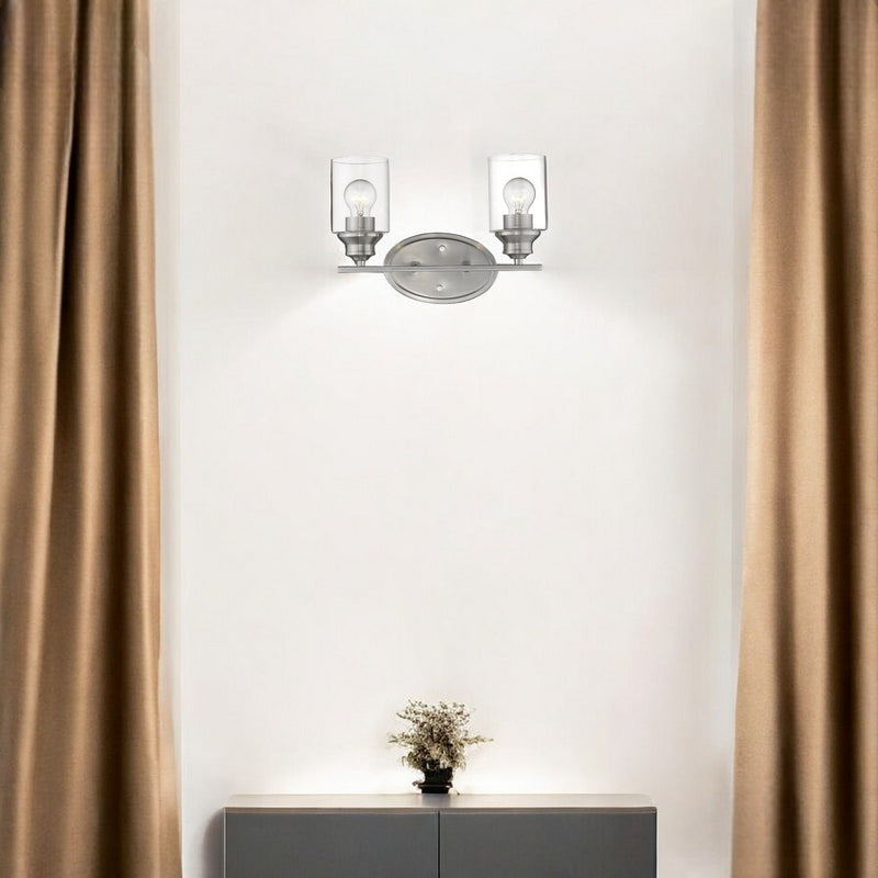 Two Light Wall Light With Clear Glass Shade - Silver