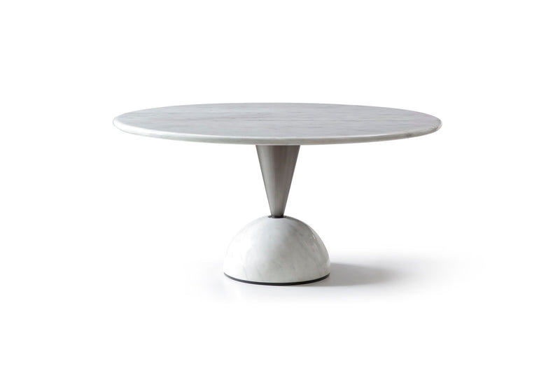 Marble Stainless Steel Pedestal Base Round Top Dining Table - White / Black