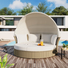 Load image into Gallery viewer, Outdoor Patio Daybed Wicker Rattan Double Daybed Round Sofa Furniture Set With Retractable Canopy, 4 Pillows For Lawn Garden
