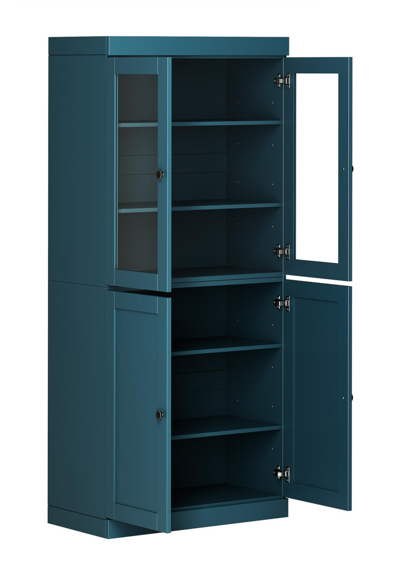 Solid Wood Adjustable Six Tier Library Bookcase With Four Doors (751509) - Teal Blue