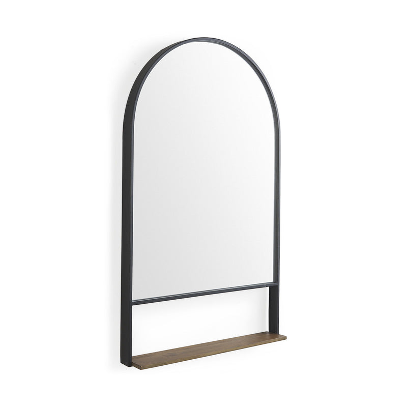 40" Metal Arch Framed Accent Mirror With Shelf - Black