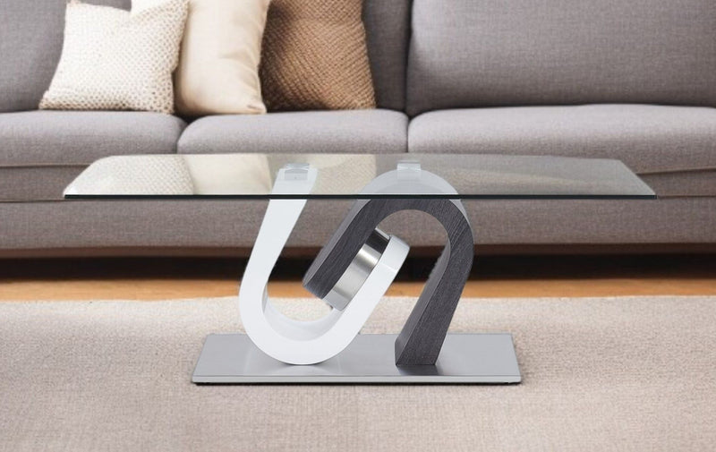 Glass And Steel Coffee Table - Clear And Gray And White