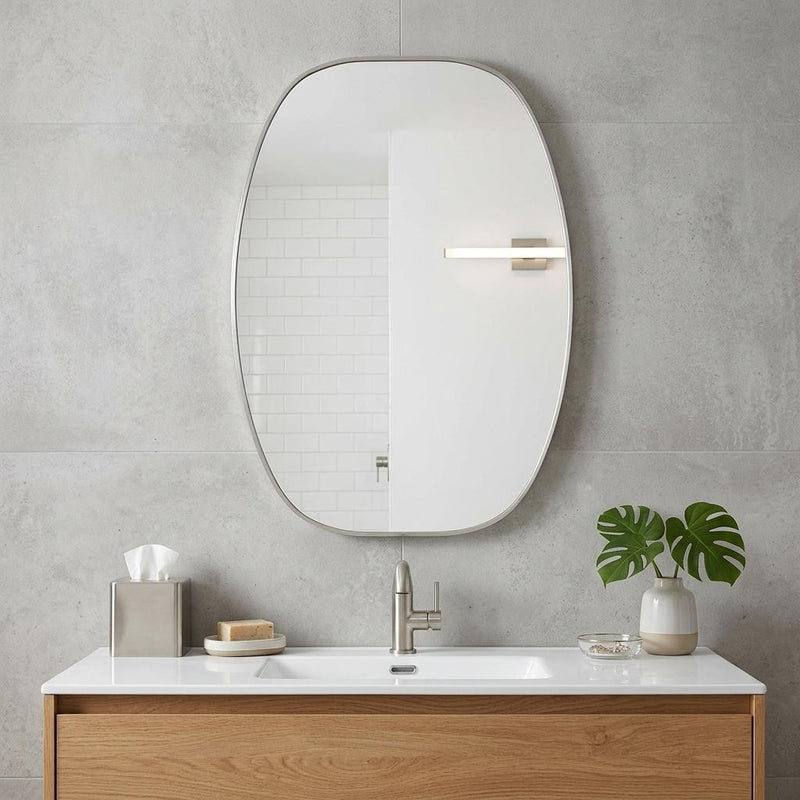 Aluminum Oval Framed Bathroom Vanity Mirror (756116) - Silver