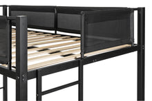 Load image into Gallery viewer, Metal Twin over twin bunk bed with Trundle/ Sturdy Metal Frame/ Noise-Free Wood Slats/ Comfortable Textilene Guardrail/ 2 side Ladders/ Space-Saving Trundle/ Bunk Bed for Three/ No Box Spring Needed
