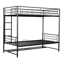 Load image into Gallery viewer, Twin Over Twin Metal Bunk Bed with Shelf and Guardrails, Black
