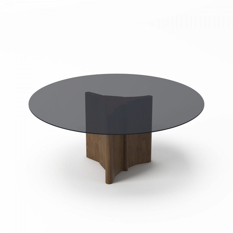 71" Smoky And Rounded Glass And Solid Manufactured Wood Pedestal Base Dining Table - Clear