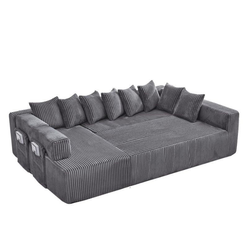 Corduroy Modular U Shaped Three Piece Corner Sectional With Console And Toss Pillows - Dark Gray