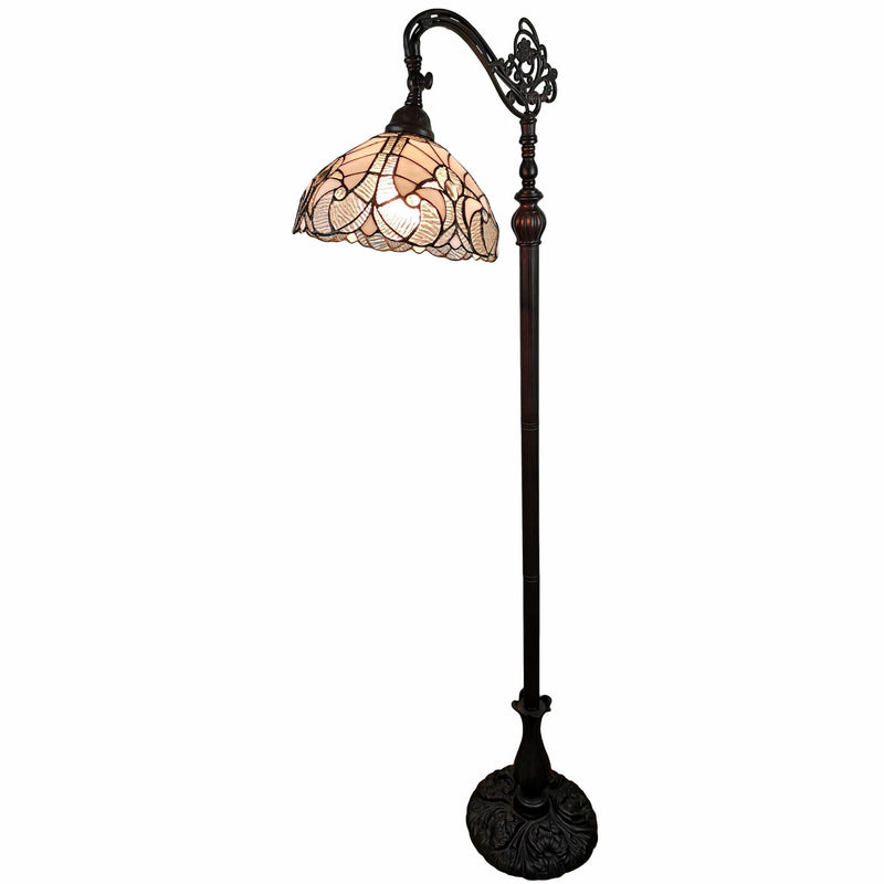 11" x 11" x 62" Traditional Shaped Floor Lamp With White Stained Glass Bowl Shade - Brown