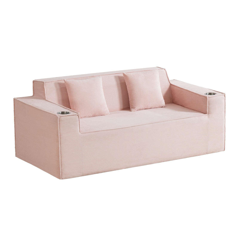 Corduroy Loveseat And Toss Pillows - Pink