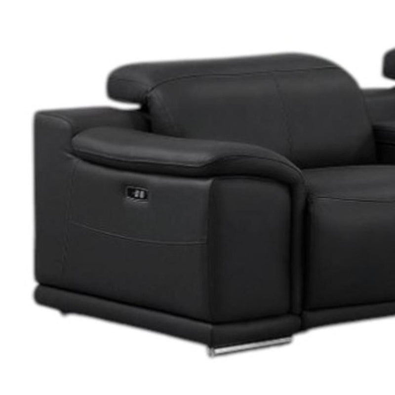 Leather Modular L Shaped Seven Piece Corner Sectional With Console - Black