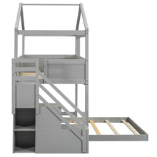 Load image into Gallery viewer, Twin over Full House Bunk Bed with Storage Staircase and Blackboard,Gray(Old SKU: GX001701AAE)
