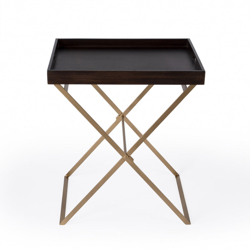 Solid Wood Rectangular End Table - Gold And Walnut