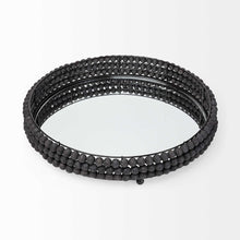 Load image into Gallery viewer, 21" Matte Wood With Bead Mirrored Glass Bottom Round Tray - Black
