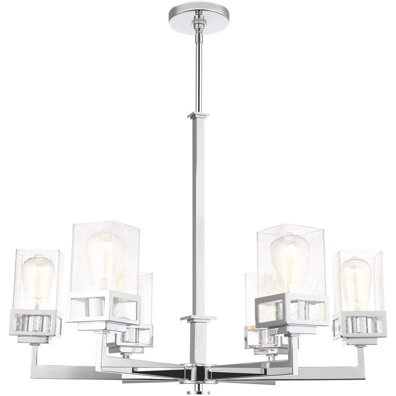 30" Six Light Dimmable Chandelier With Shades - Silver