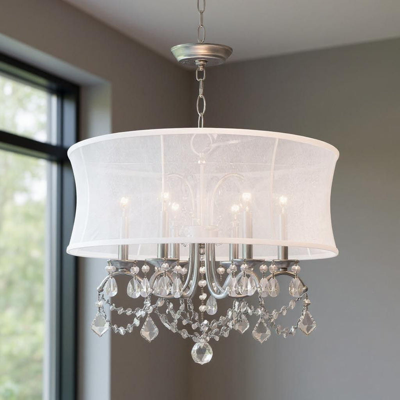 21" Six Light Dimmable Chandelier With Shades - Nickel