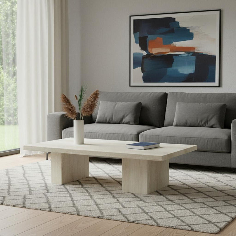 Marble Double Pedestal Coffee Table - Beige