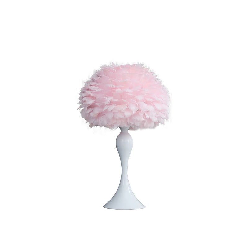 Glam Faux Feather And White Metal Table Lamp - Pink