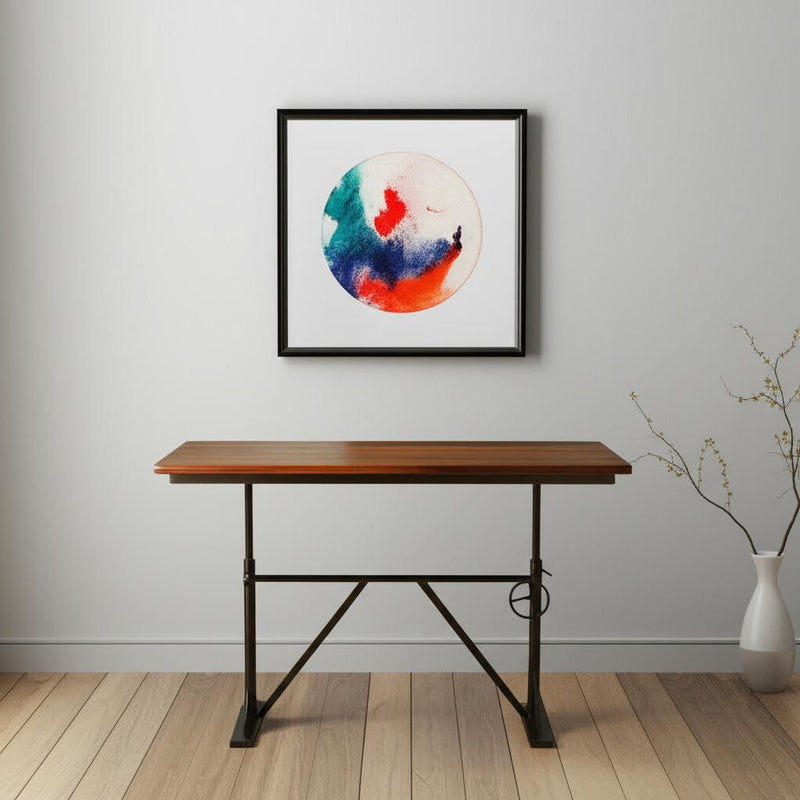 Adjustable Height Solid Wood And Iron Writing Desk - Black And Brown