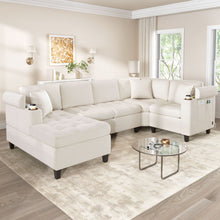 Load image into Gallery viewer, U Shaped Sectional Sofa, Corner Living Room Couch With Built In Cup Holders, Storage, USB Ports
