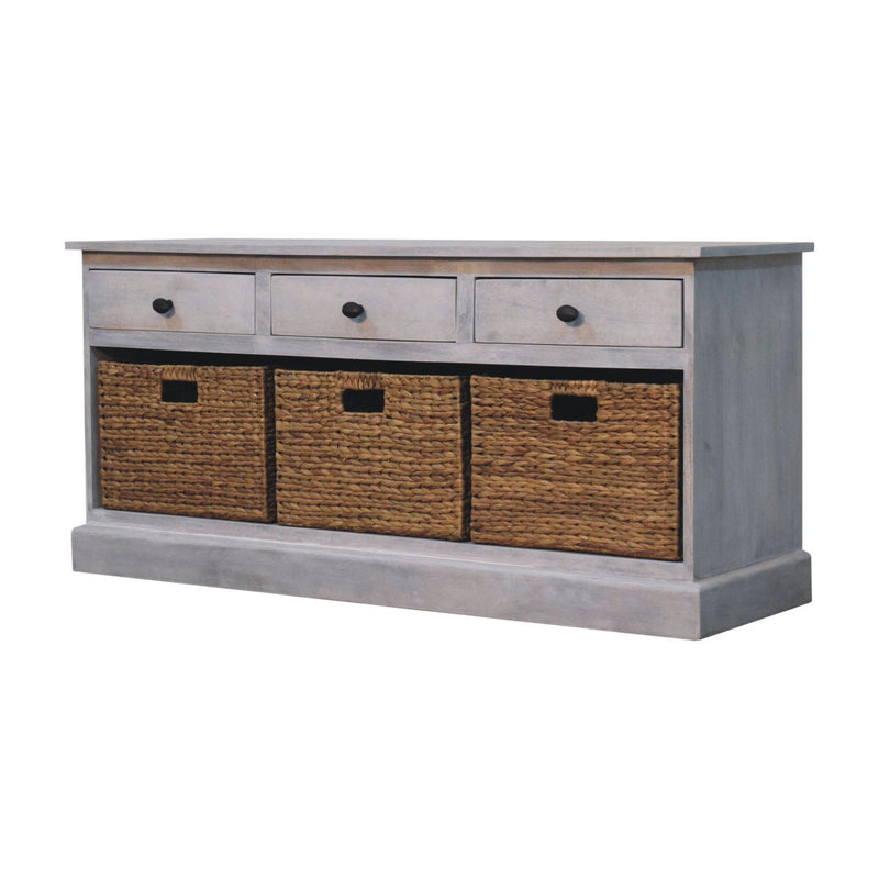 22" Distressed Solid Wood Accent Cabinet With Three Drawers - White