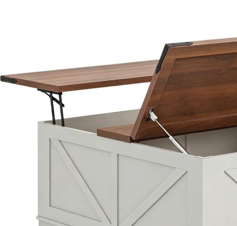 Lift Top Trunk Coffee Table With Two Shelves - Brown / White