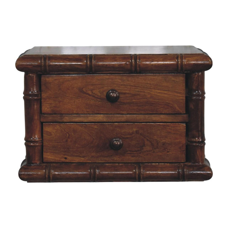Solid Wood Spindle Two Drawer Floating Nightstand - Chestnut
