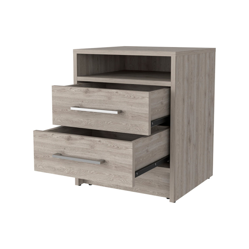 20" Light Wood Two Drawer Nightstand - Gray