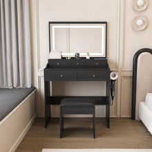 Load image into Gallery viewer, Modern Makeup Vanity Set With Power Outlet, Hair Dryer Holder, And Adjustable Lighting
