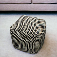 Load image into Gallery viewer, Wool Cube Geometric Pouf Ottoman - Black And Ivory
