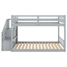 Load image into Gallery viewer, Twin over Twin Floor Bunk Bed, Ladder with Storage, Gray
