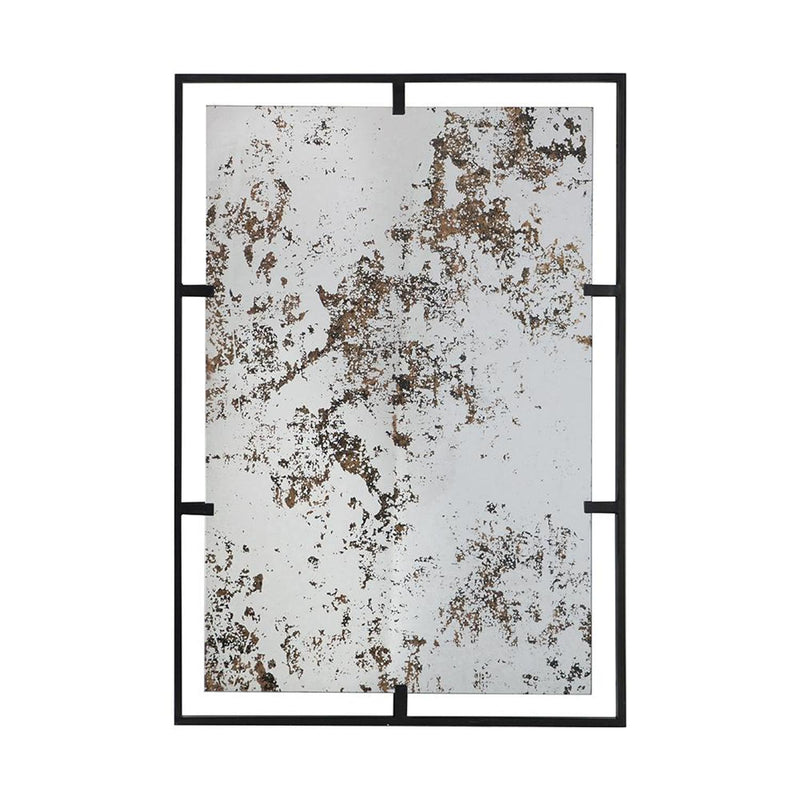 32" Iron Framed Antiqued Glass Accent Mirror - Black