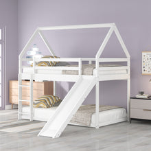 Load image into Gallery viewer, Twin Size Bunk House Bed with Slide and Ladder,White
