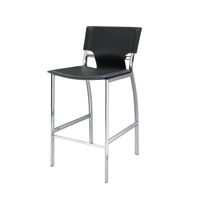 25" Faux Leather And Metal Low Back Counter Height Bar Chairs (Set of 2) - Black / Silver