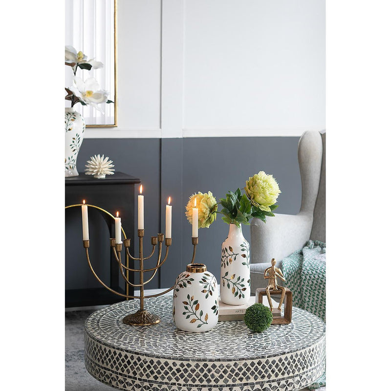 Leaf Round Table Vase - White / Green / White