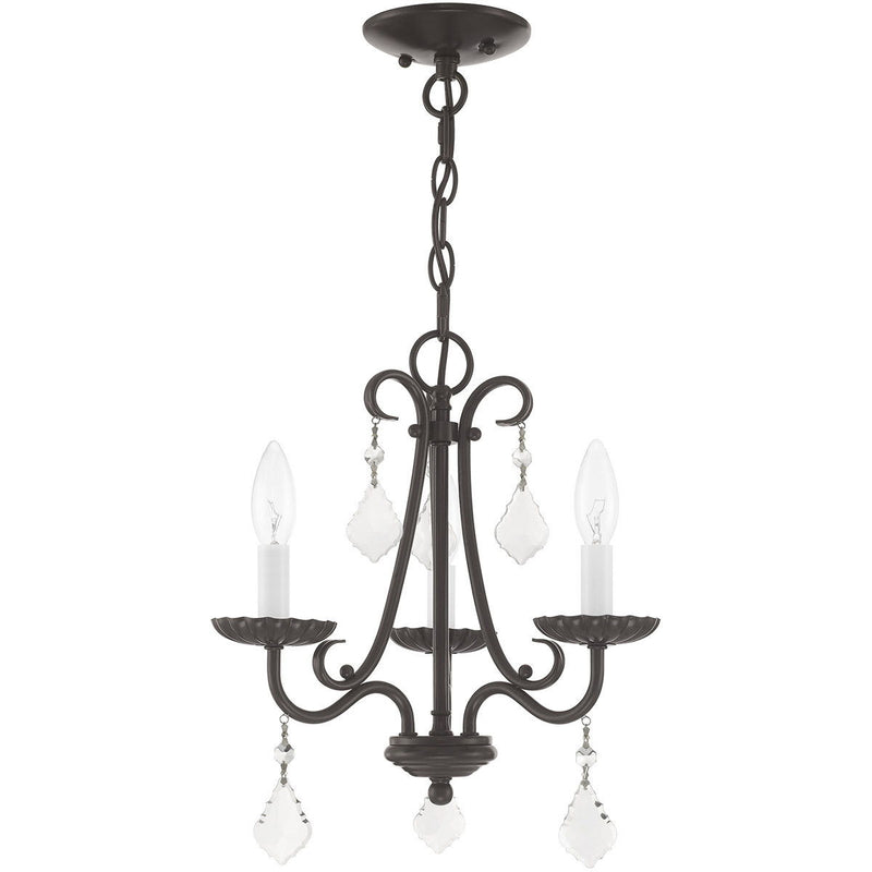 15" Three Light Dimmable Chandelier With Shades - Bronze