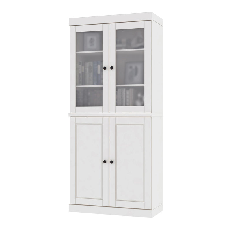 Solid Wood Adjustable Six Tier Library Bookcase With Four Doors (751447) - White